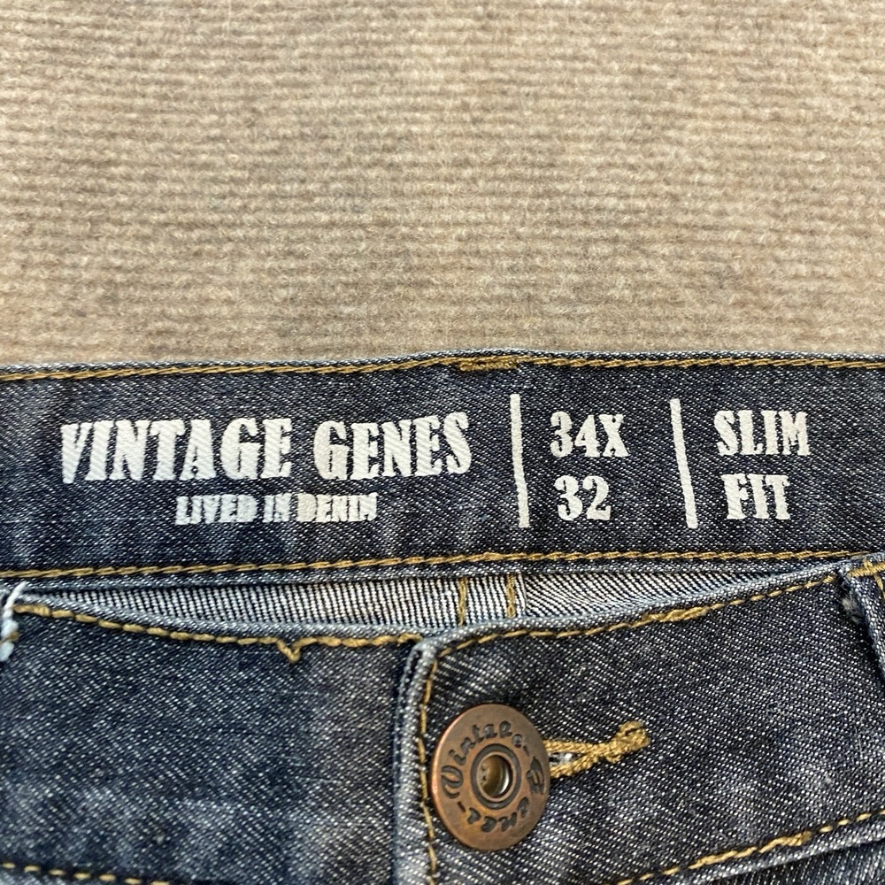 Vintage Genes Jeans Mens 34 Fits 35x32 Blue Lived In Denim Slim Fit Preppy - Picture 4 of 12